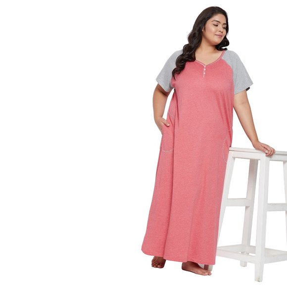 Gypsie blu Women Cotton Nighty Lounge Dress Comfortable Maxi Dresses with Sleeve - Picture 5 of 7